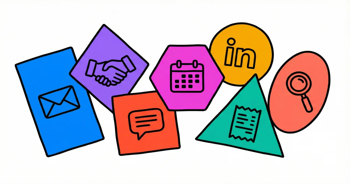 Seven colored cards fanned out on a desk, each with a different bot icon
